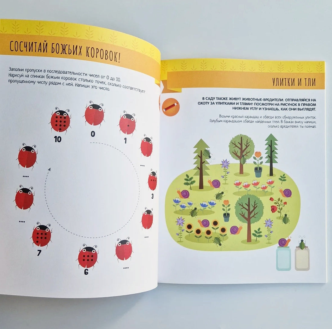 Montessori Method. In the Garden. Activity with Stickers. Development through Play