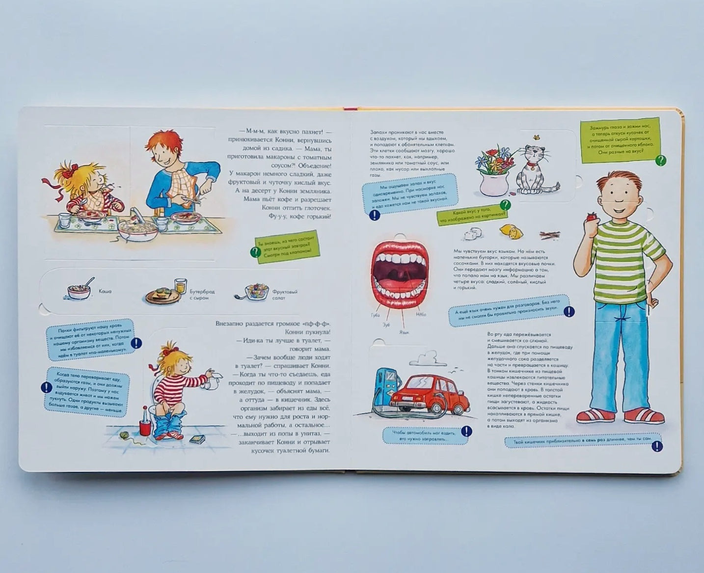 Connie studies the body. Book with windows